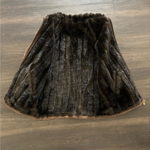 Vintage 90s Womens Reversible Suede Brown Leather Faux Fur Jacket - Picture 3 of 6